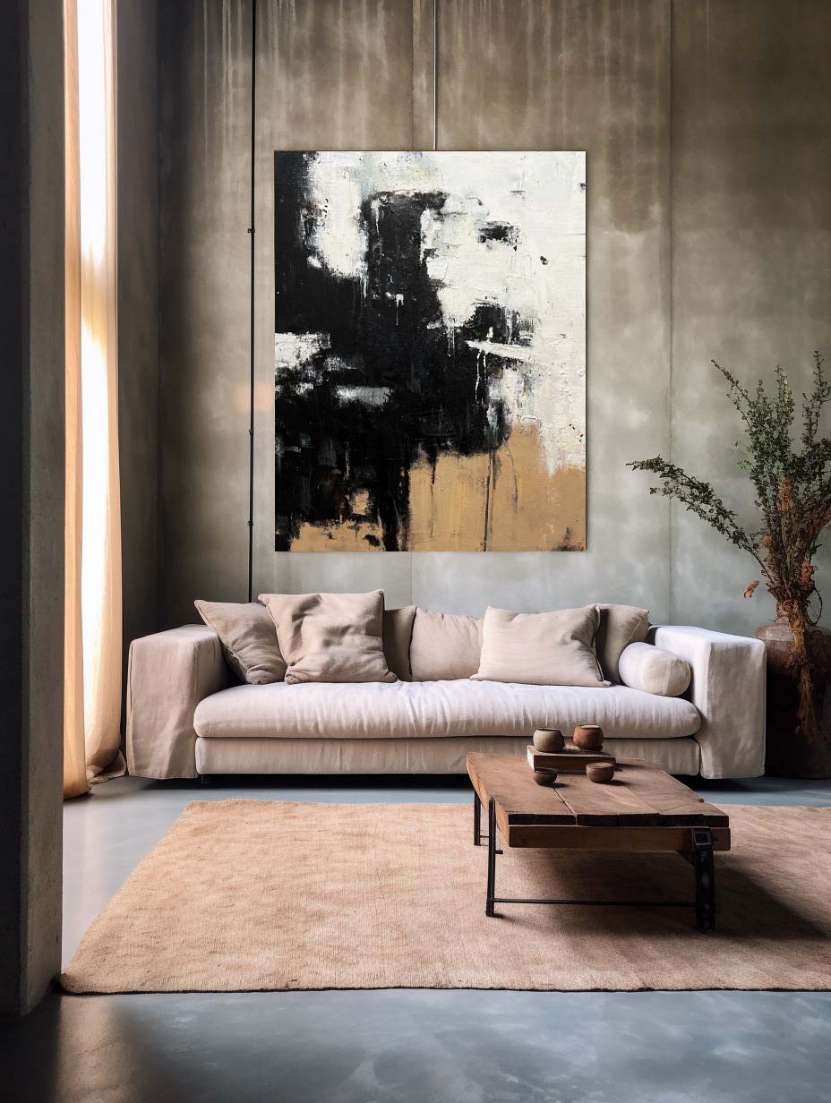 Contemporary Black and White Abstract Oil Painting for Modern Home Decor