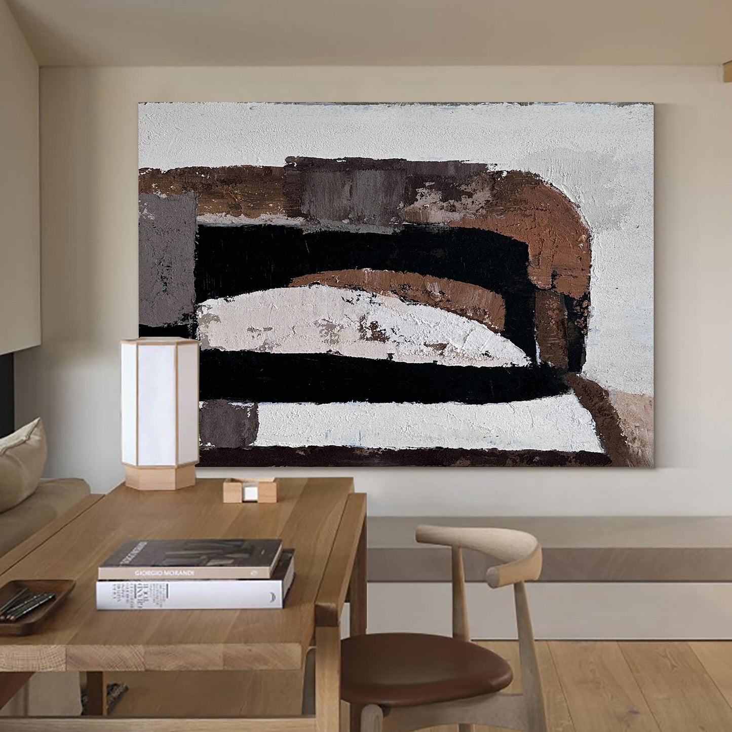 Contemporary Abstract Oil Painting with Earthy Tones and Bold Textures