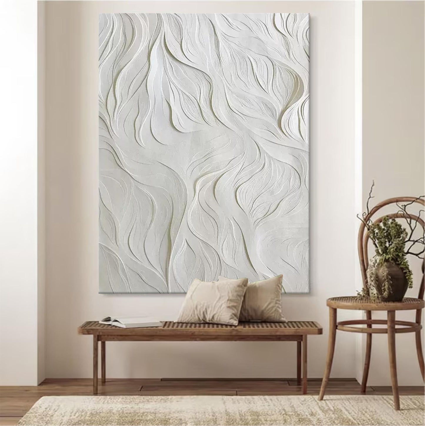 Elegant Minimalist Oil Painting with Textured Waves for Modern Decor