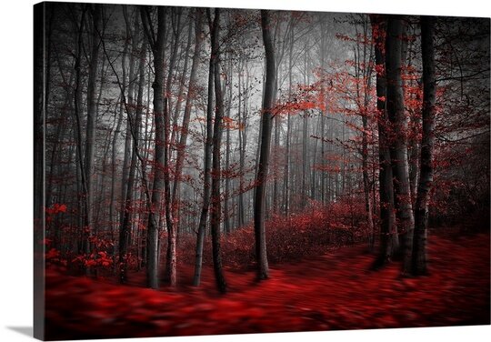 Enchanting Red Forest Landscape Oil Painting in Modern Contemporary Style