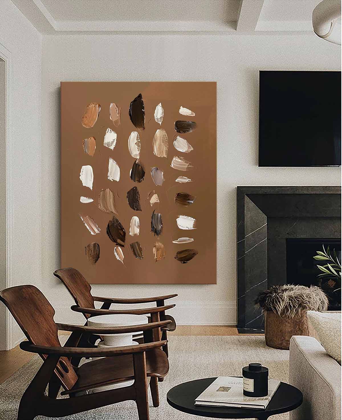 Contemporary Vintage Abstract Oil Painting in Warm Earth Tones