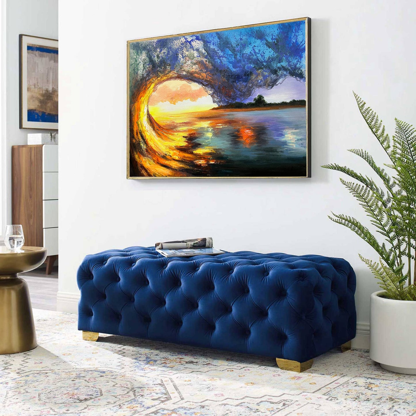 Vibrant Sunset Over Ocean Wave Landscape Oil Painting for Home Decor