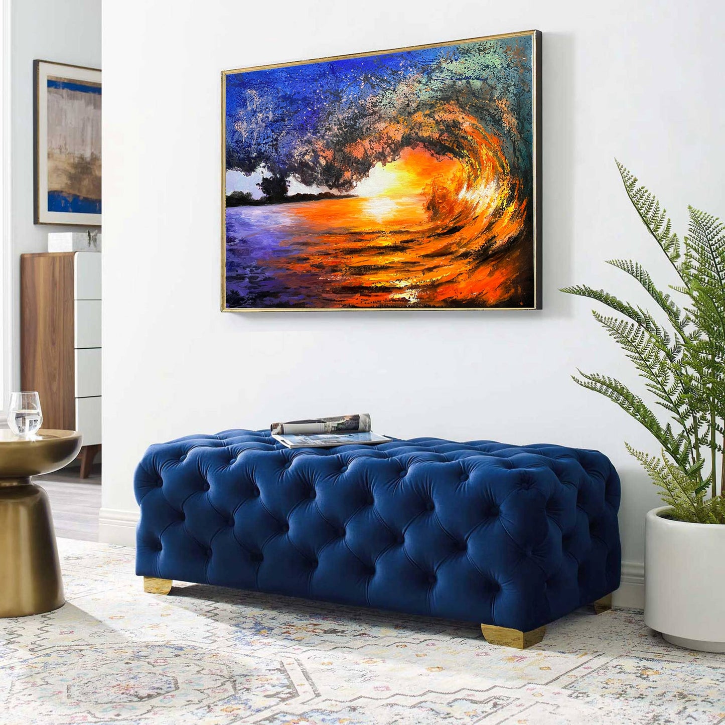 Vibrant Sunset Wave Landscape Oil Painting for Home Decor and Beach Lovers