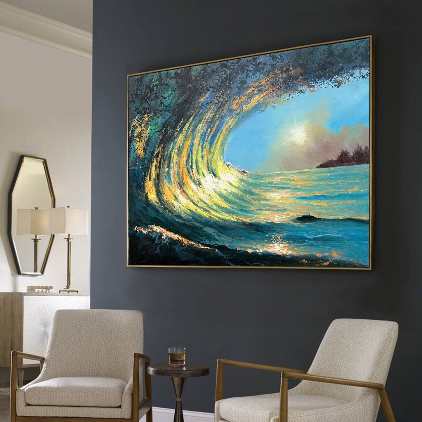 Vibrant Sunrise Wave Oil Painting for Coastal Art Lovers