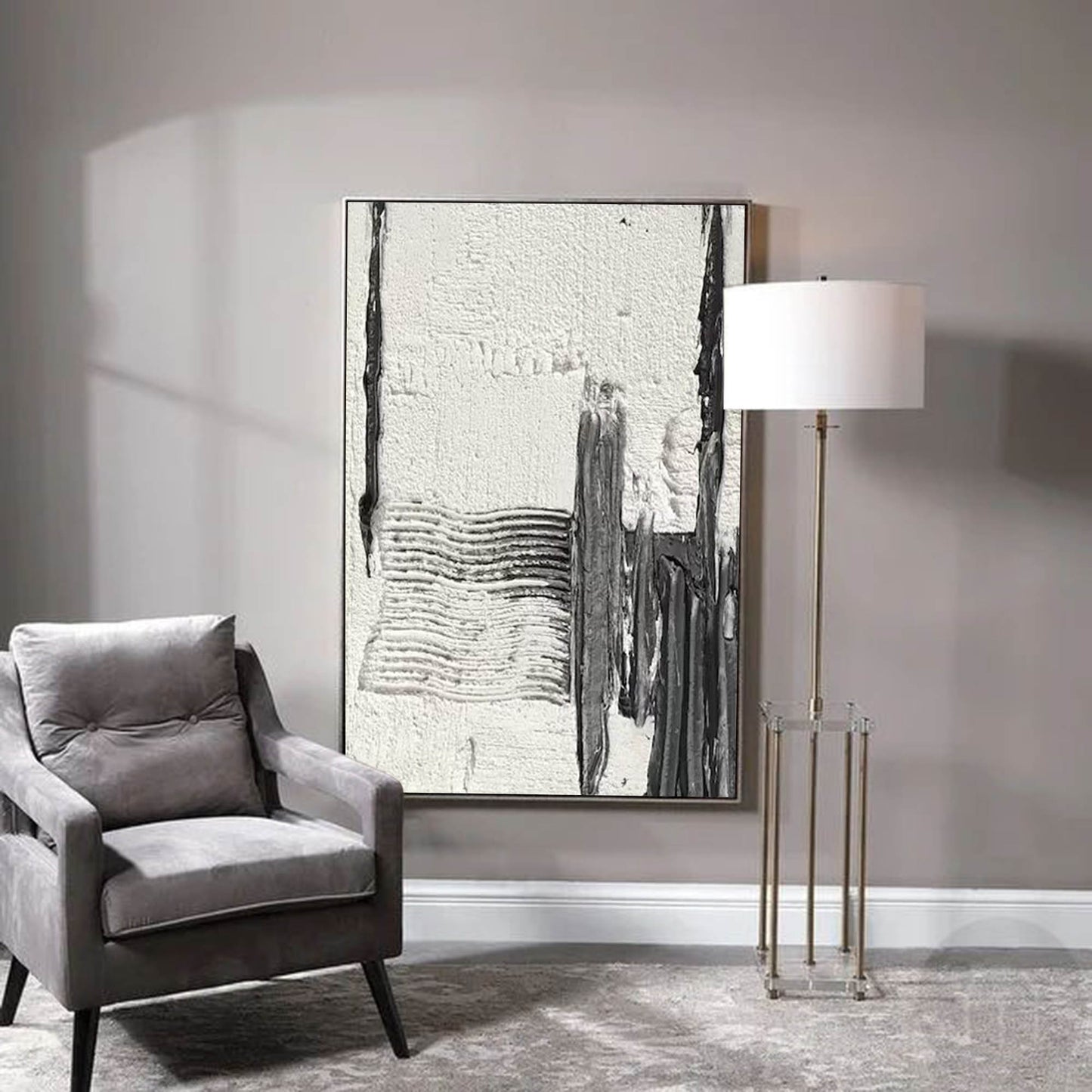 Contemporary Black and White Abstract Oil Painting for Modern Home Decor