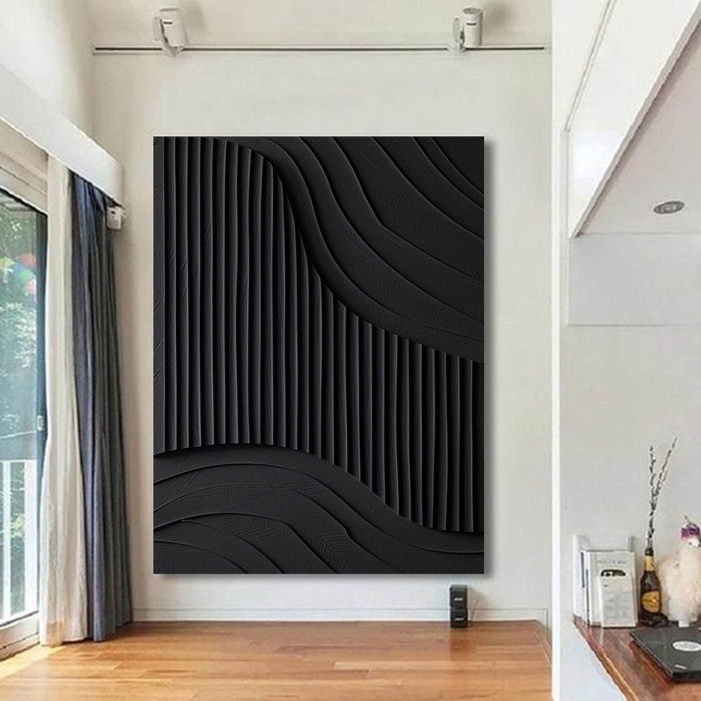 Elegant Black Minimalist Abstract Oil Painting for Modern Home Decor