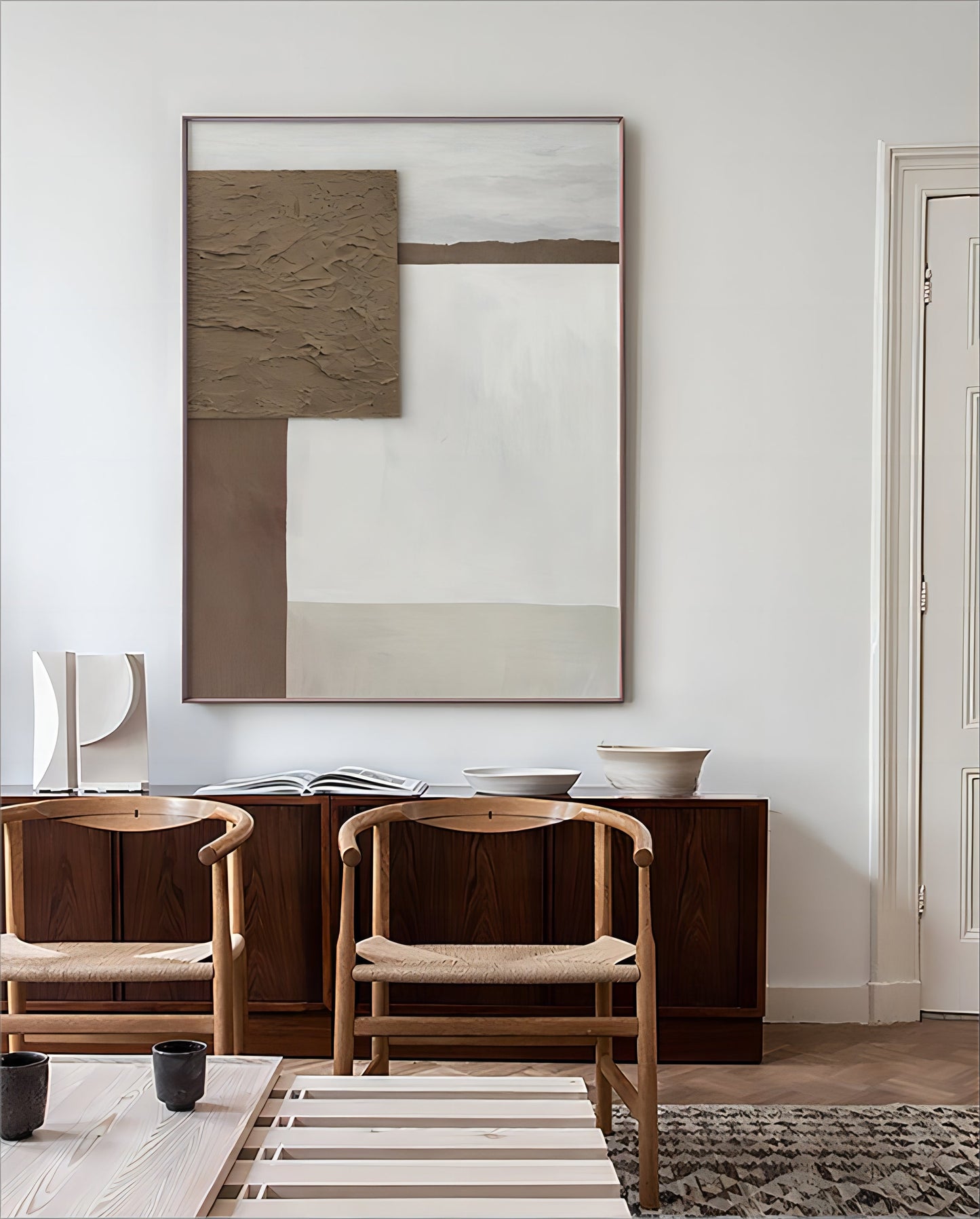 Elegant Abstract Wabi-Sabi Oil Painting for Modern Minimalist Home Decor