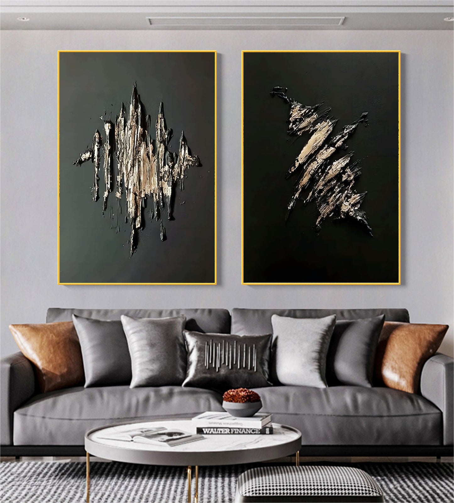 Contemporary Dual Set of Abstract Oil Paintings for Modern Home Decor