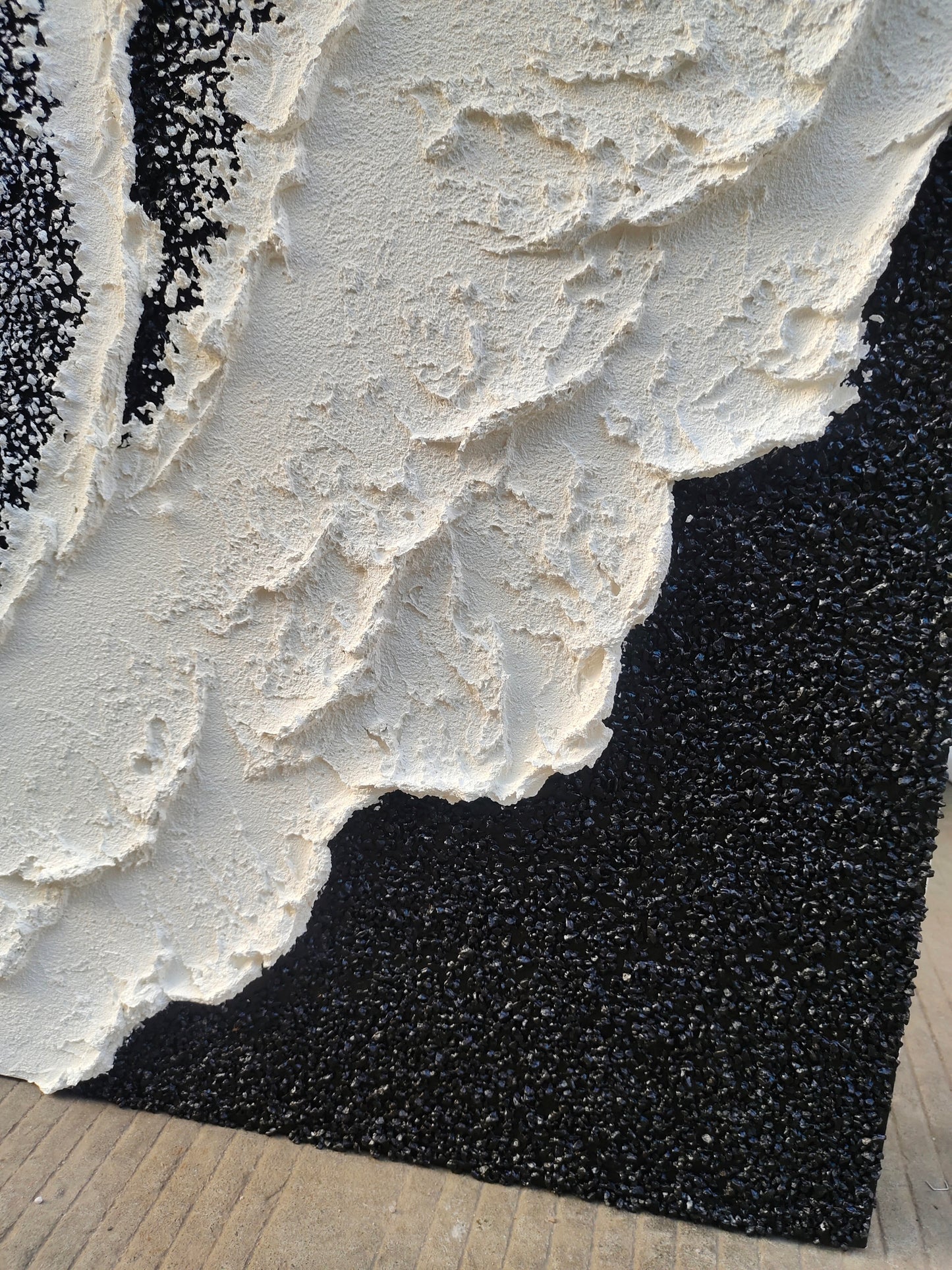 Modern Abstract Ocean Wave Oil Painting in Black and White Textures