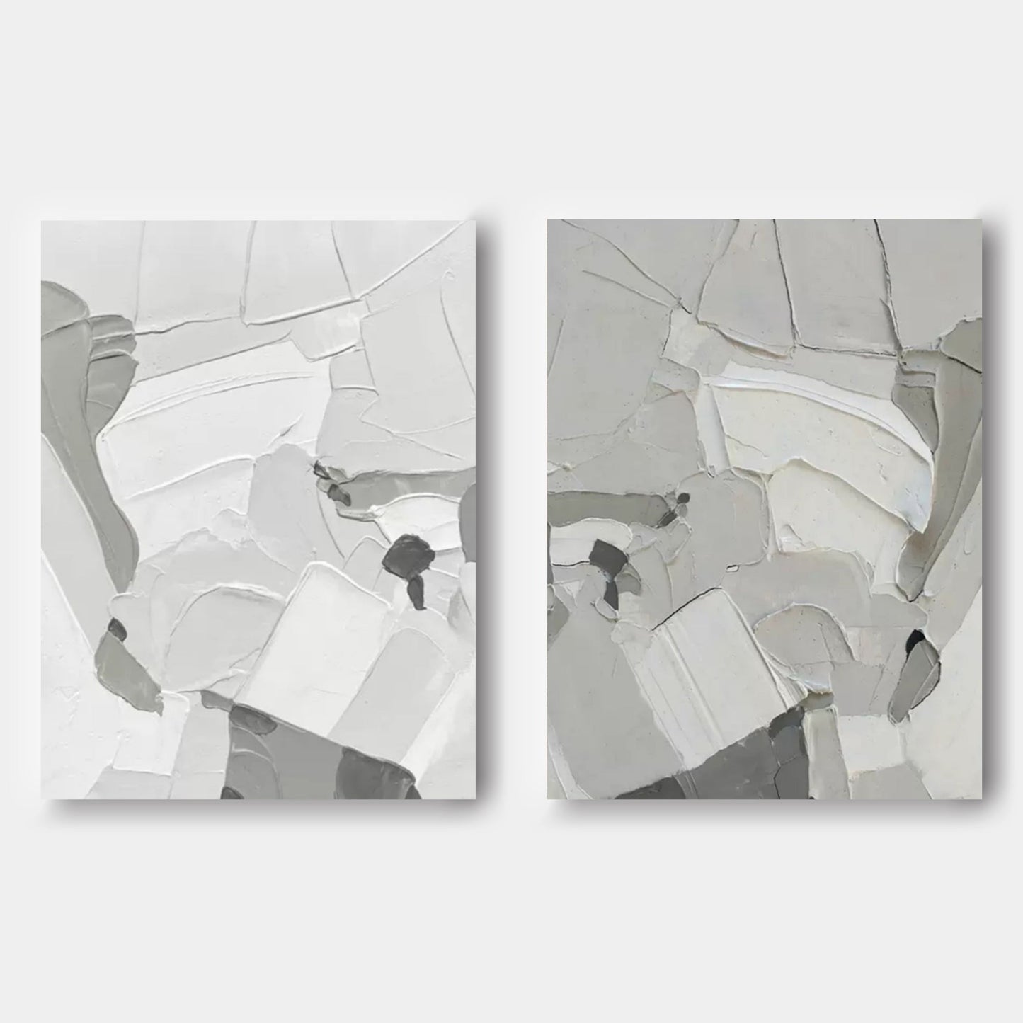 Contemporary Abstract Oil Painting Duo in Monochrome Shades for Modern Decor
