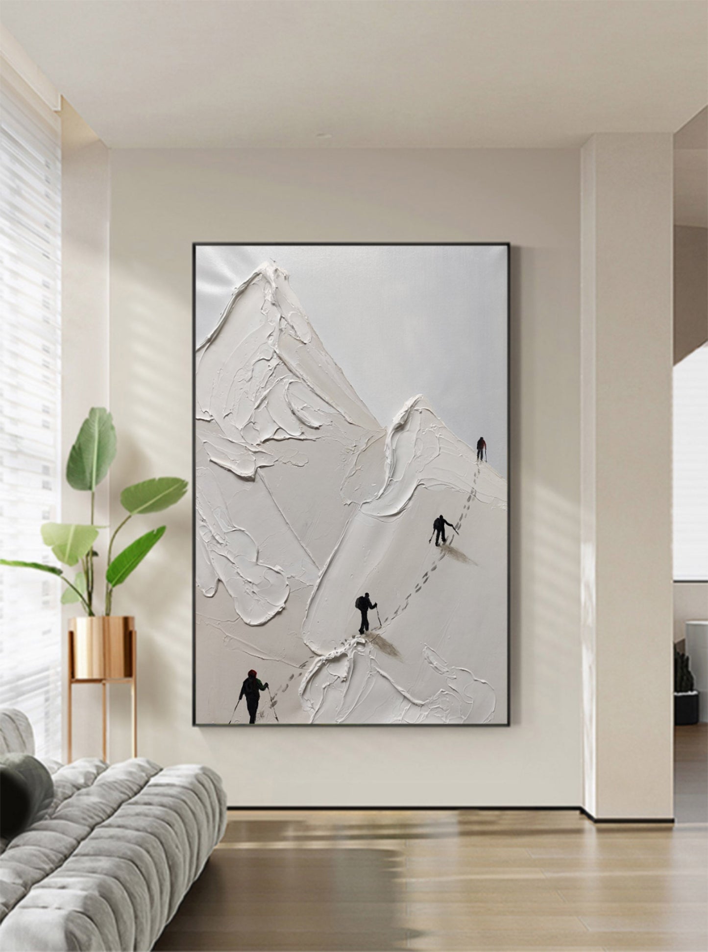 Abstract Mountain Climb Oil Painting with Textured Plaster Finish