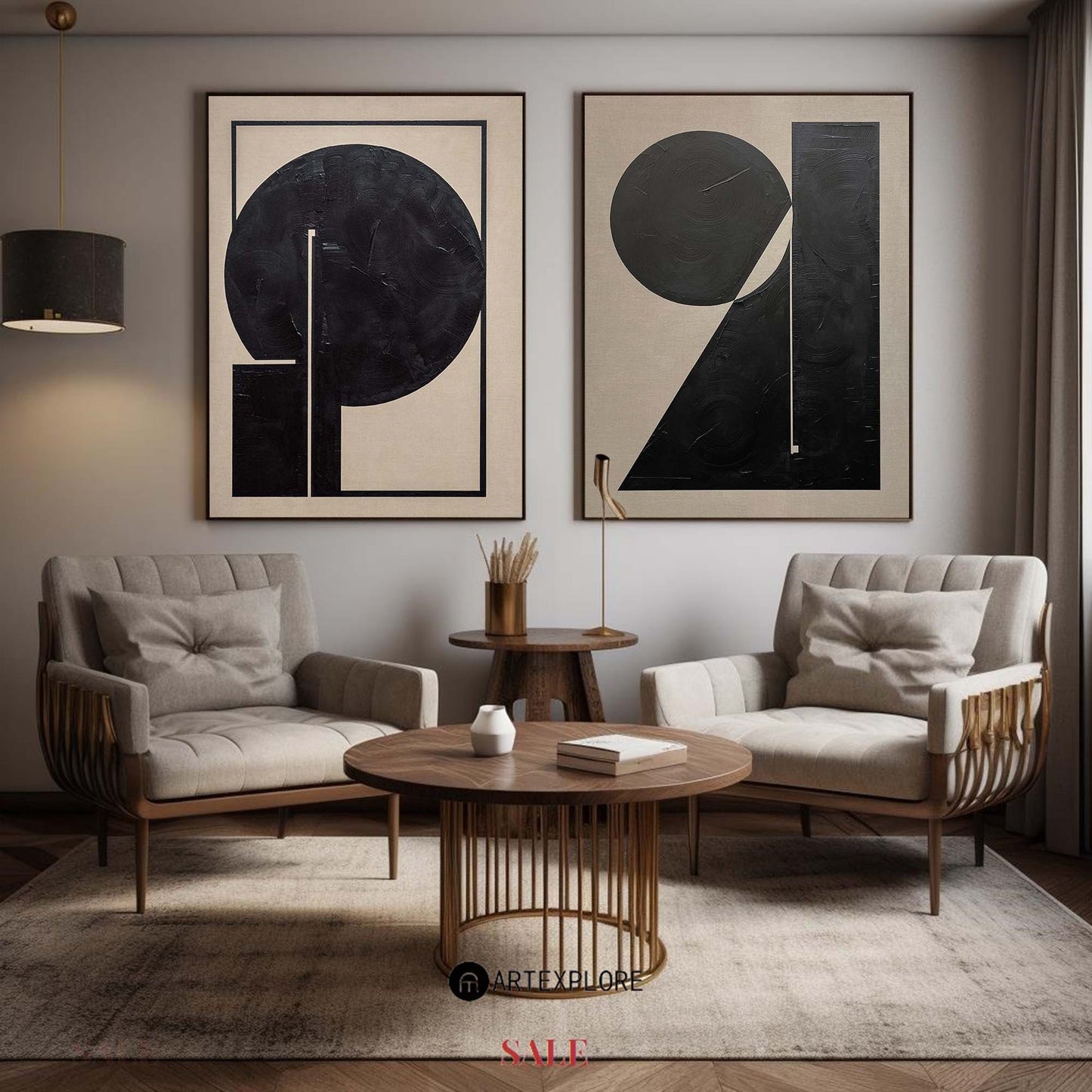 Contemporary Black and White Abstract Oil Painting Set for Modern Home Decor