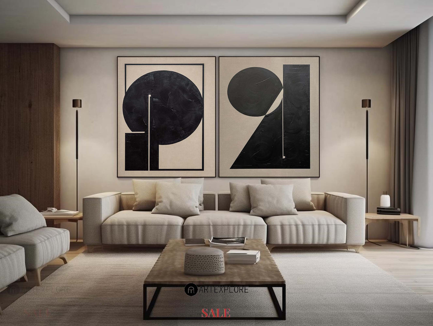 Contemporary Black and White Abstract Oil Painting Set for Modern Home Decor