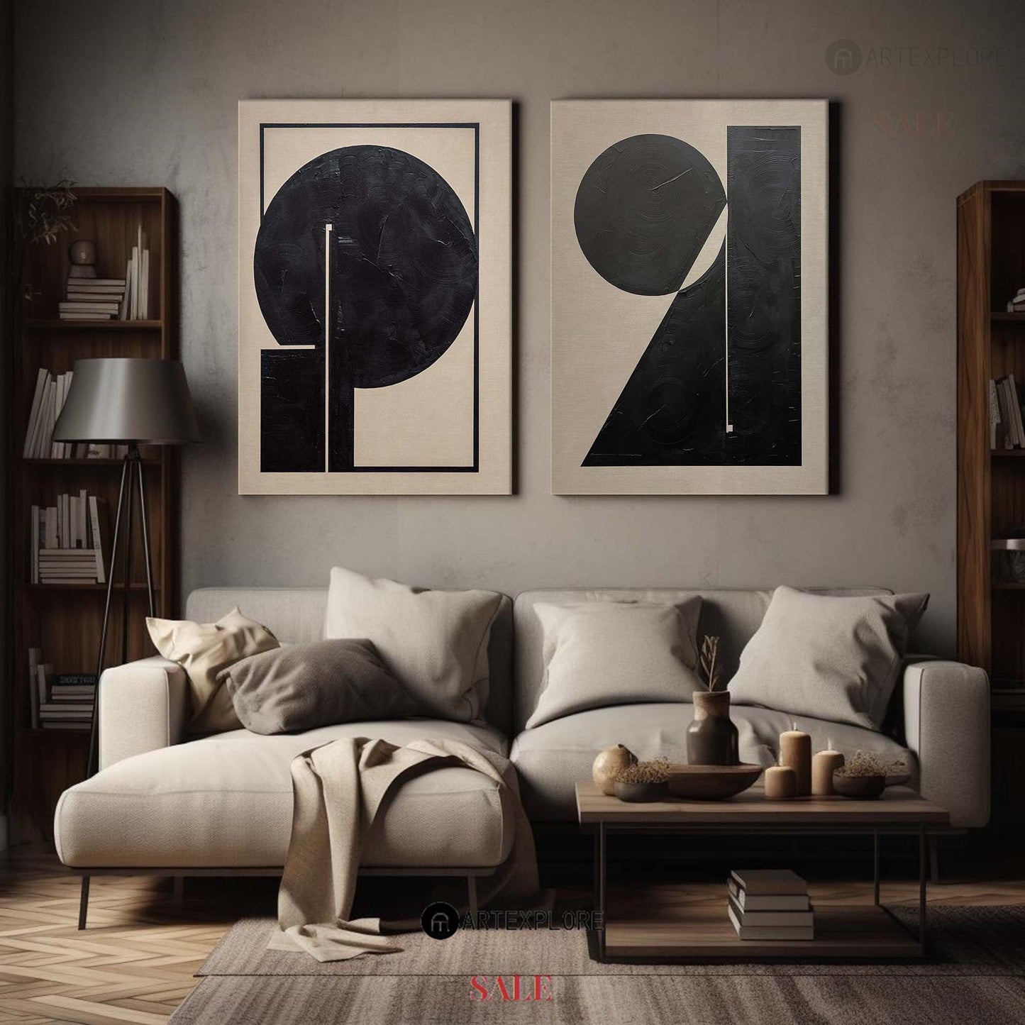 Contemporary Black and White Abstract Oil Painting Set for Modern Home Decor