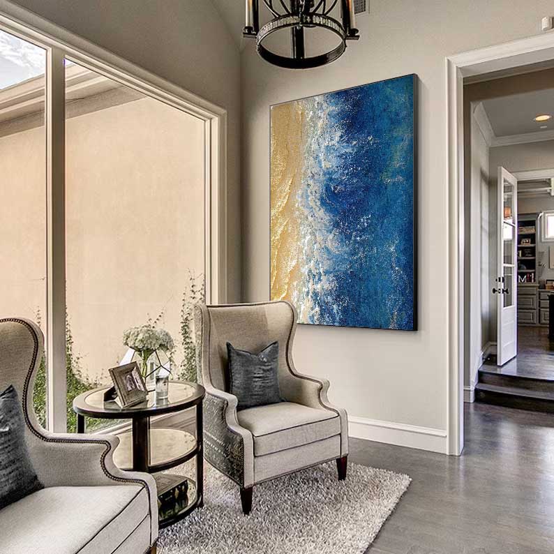 Serene Beach Waves Oil Painting for Coastal Home Decor