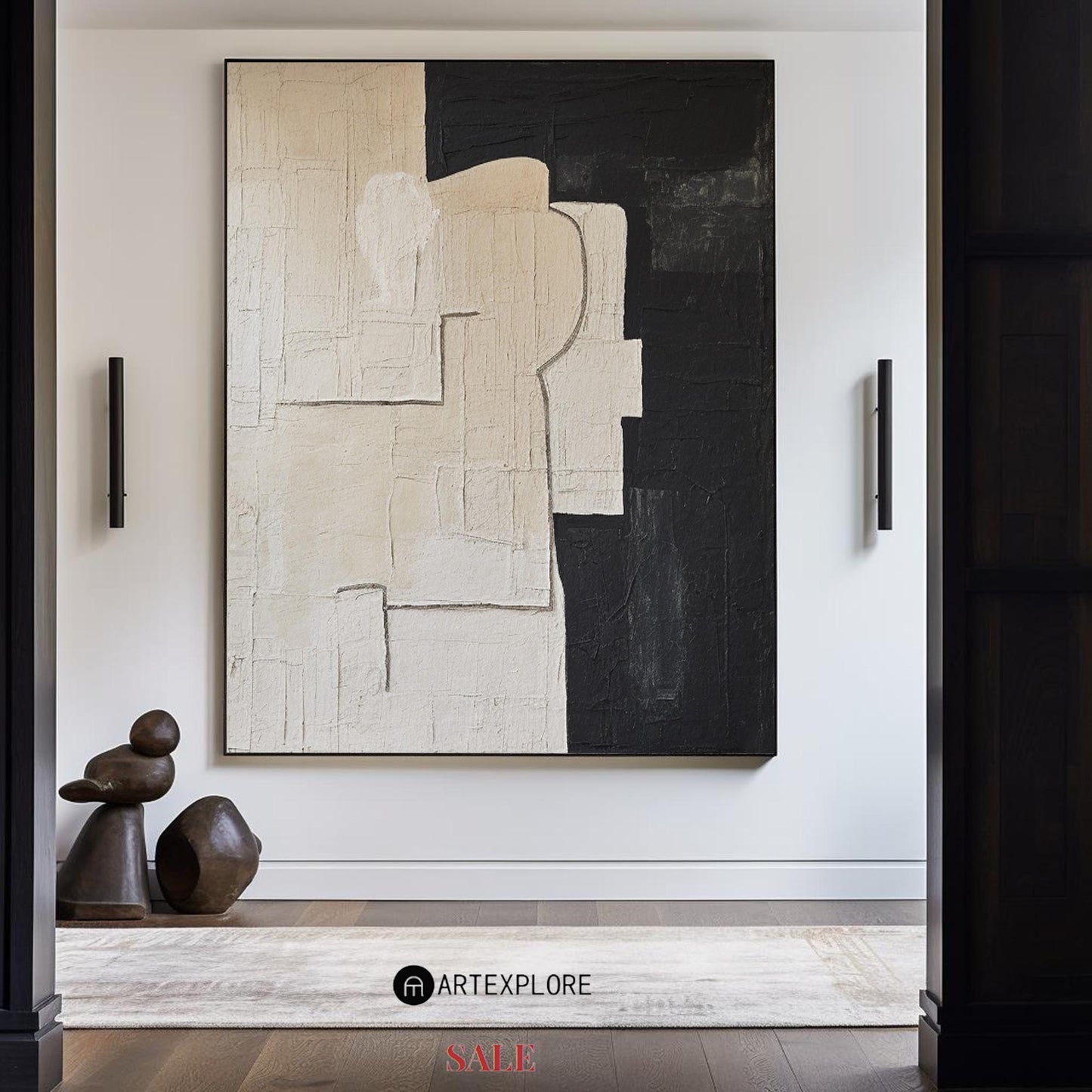 Contemporary Black and White Abstract Oil Painting for Modern Home Decor