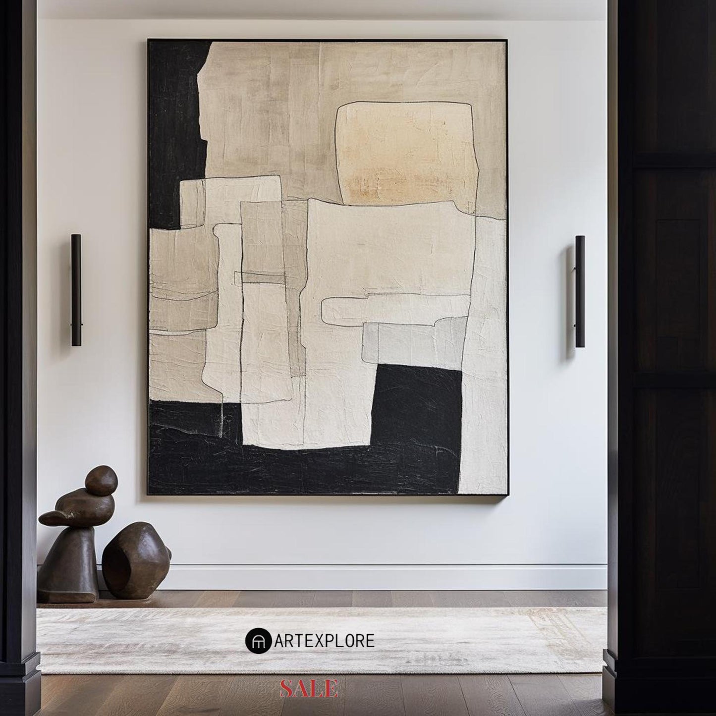Contemporary Neutral Abstract Oil Painting for Modern Home Decor