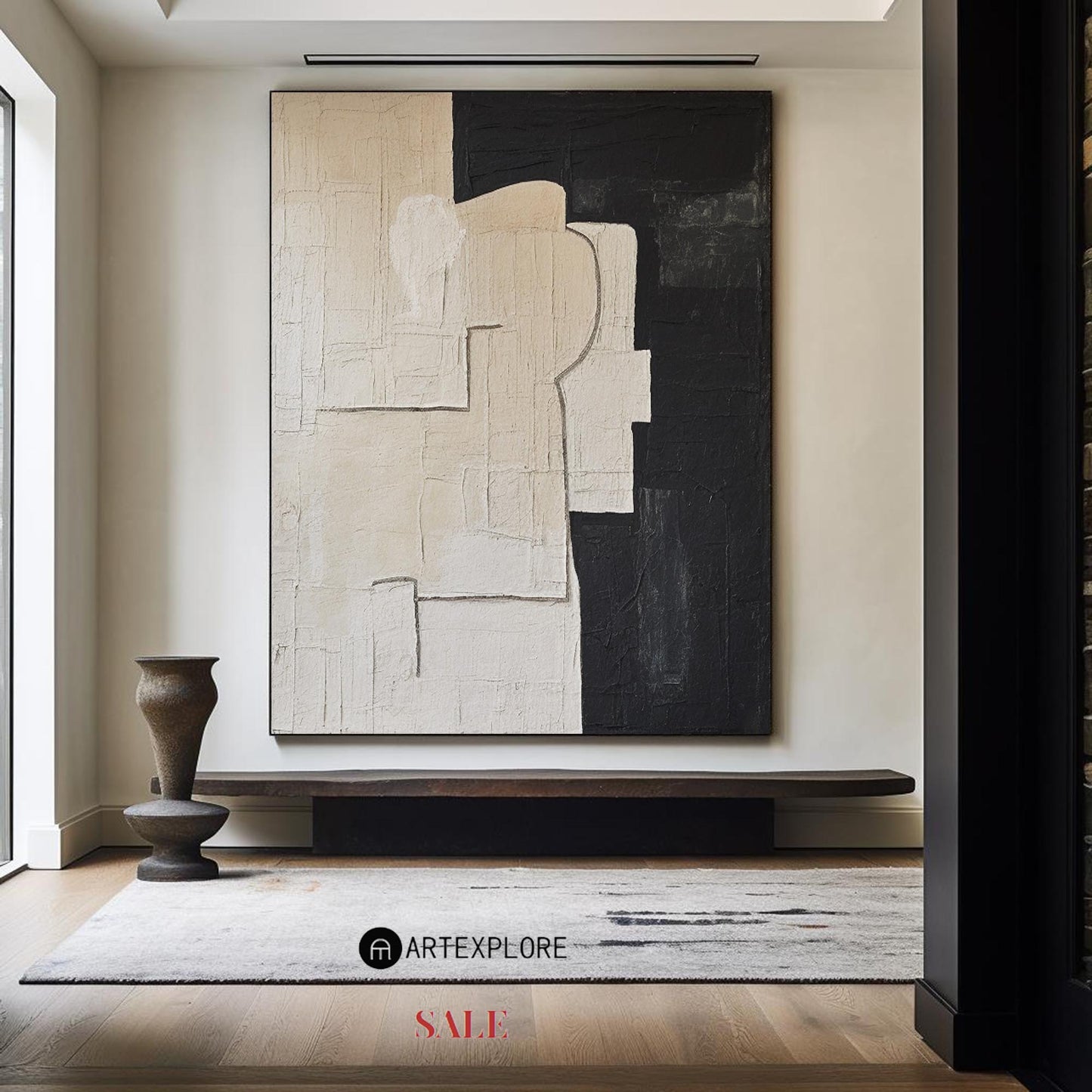 Contemporary Black and White Abstract Oil Painting for Modern Home Decor