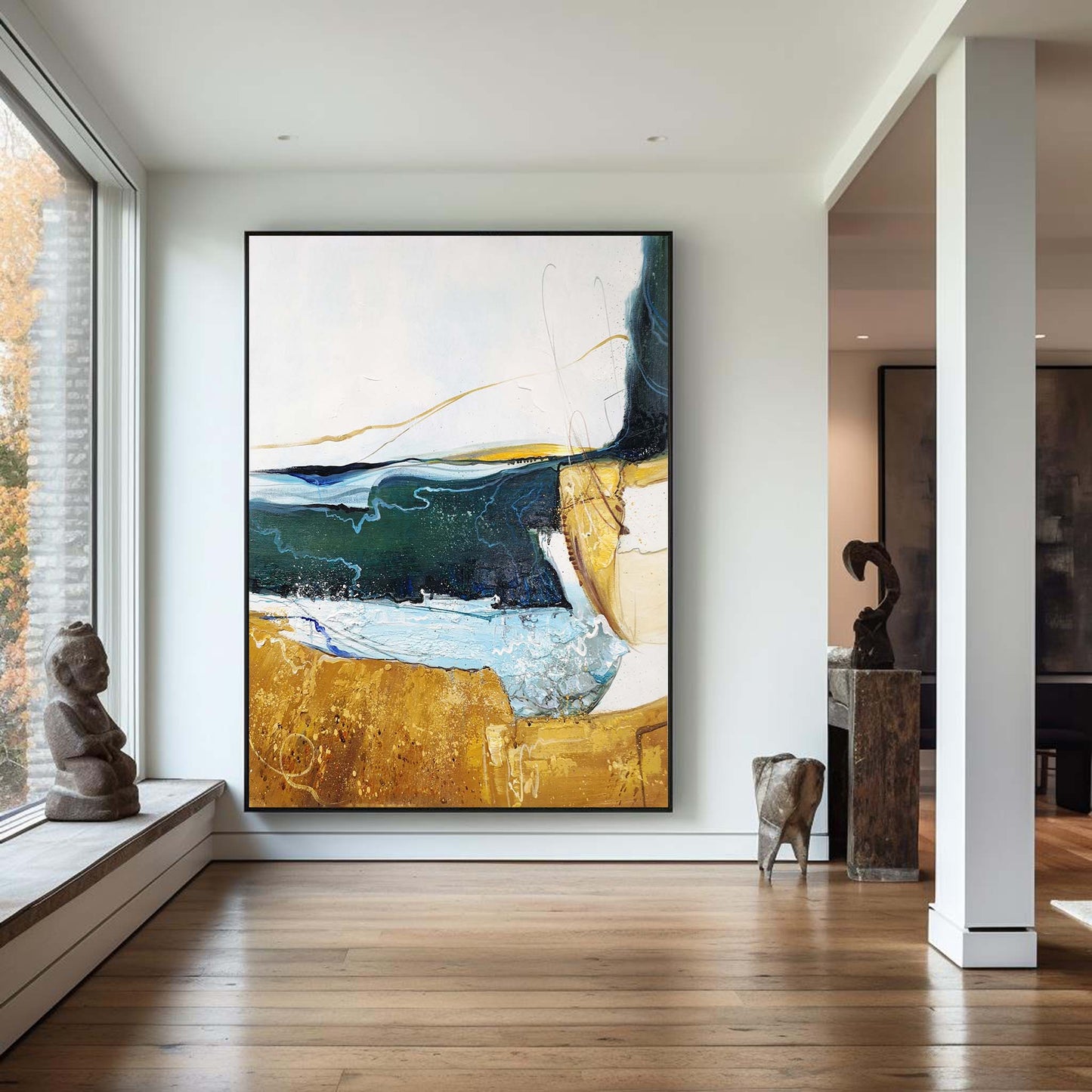 Calm Waters: Vibrant Abstract Landscape Oil Painting for Modern Decor