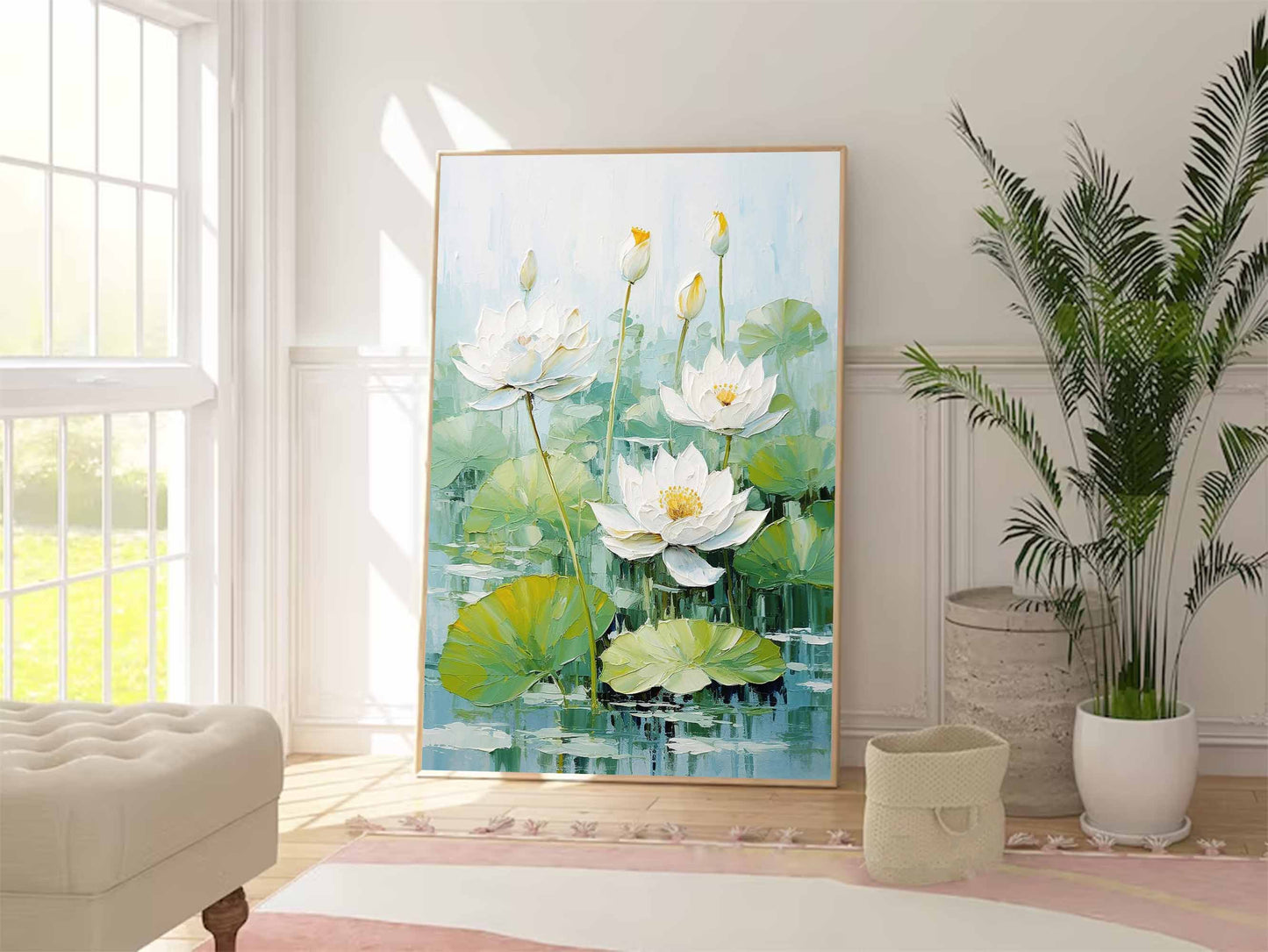 Lotus Blossom Oil Painting on Canvas - Tranquil Floral Art for Home Decor