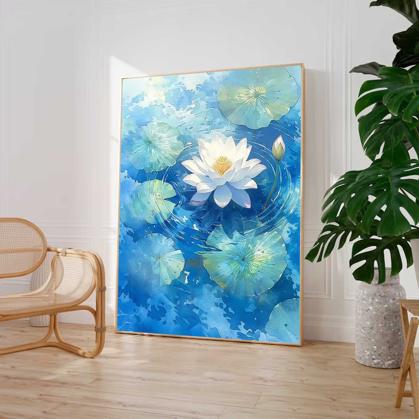 Serene Water Lily Oil Painting for Tranquil Home Decor