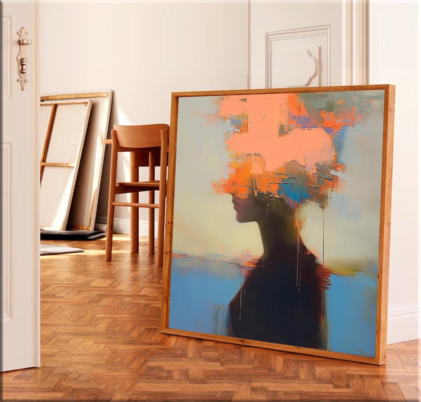 Abstract Expressionism: Colorful Female Silhouette Oil Painting for Contemporary Decor