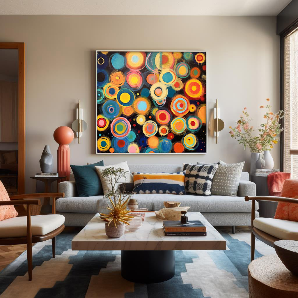Colorful Abstract Circle Oil Painting for Modern Home Decor and Art Lovers