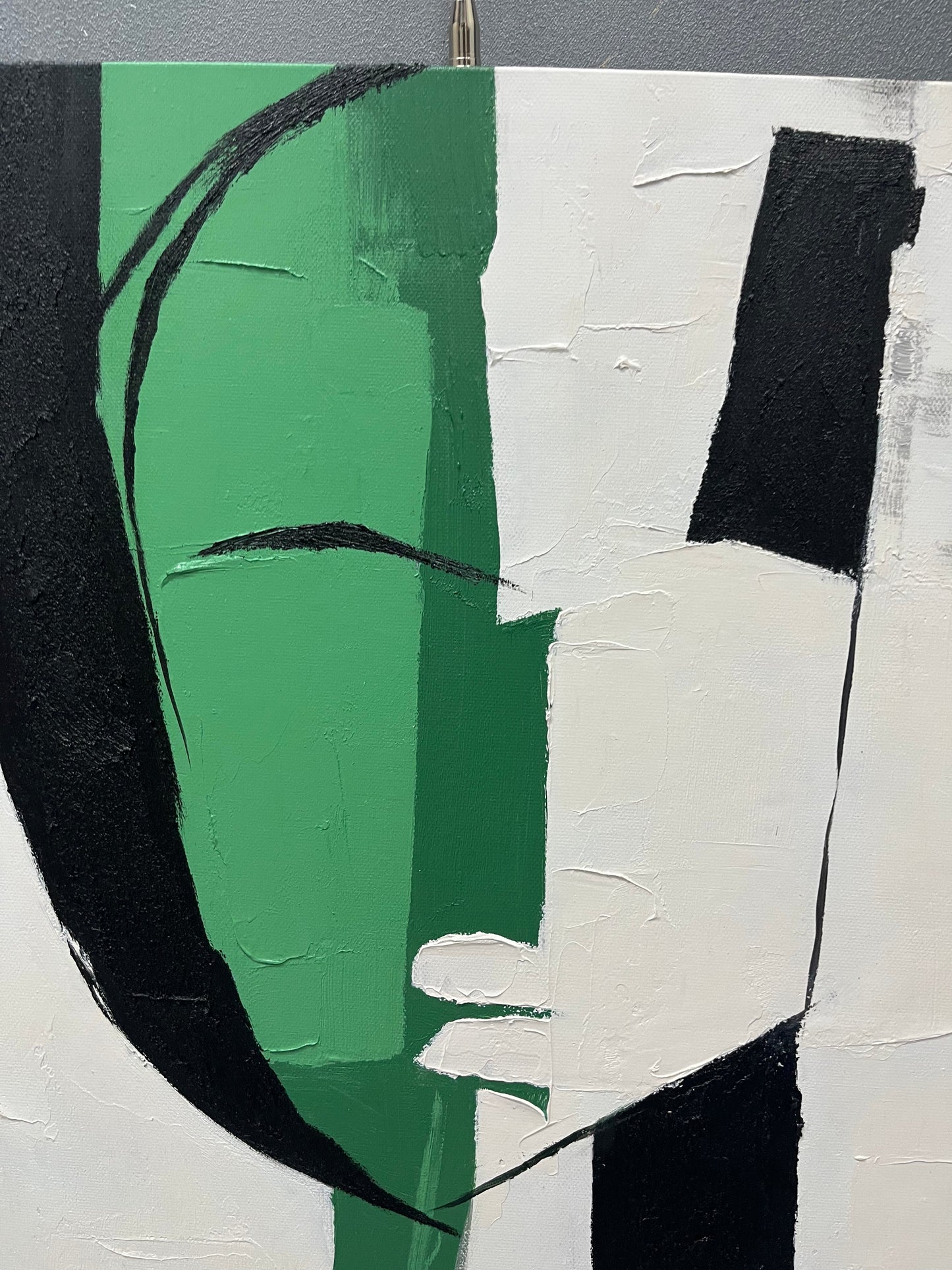 Modern Abstract Green and Black Minimalist Oil Painting for Contemporary Decor