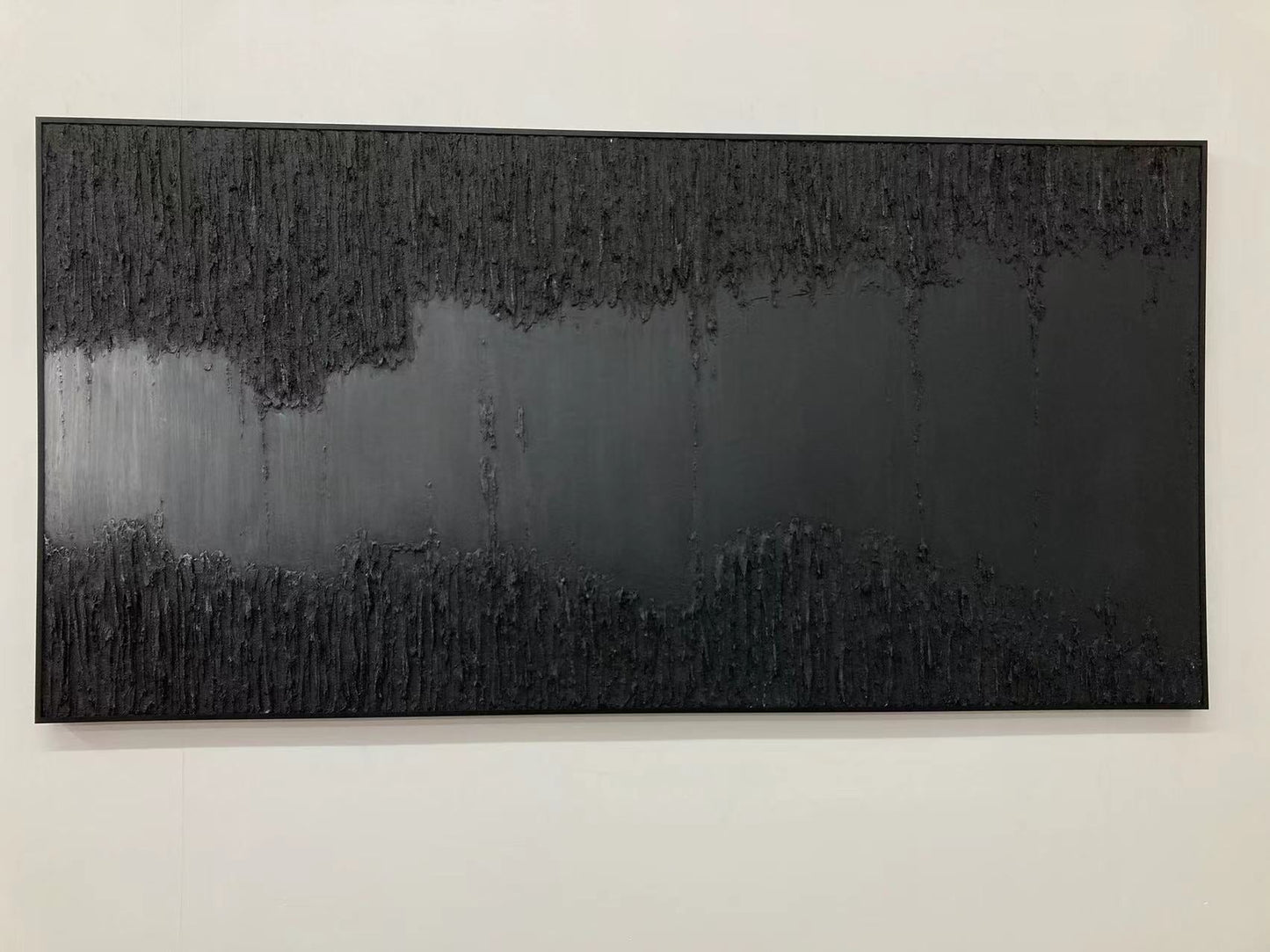 Large Black Textured Oil Painting - Modern Minimalist Canvas Artwork for Contemporary Spaces