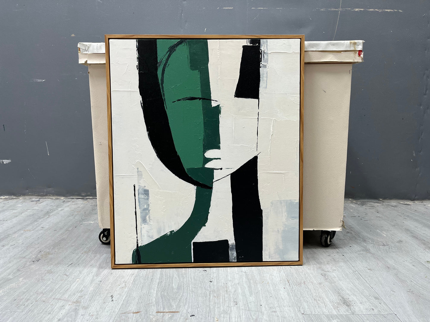 Modern Abstract Green and Black Minimalist Oil Painting for Contemporary Decor