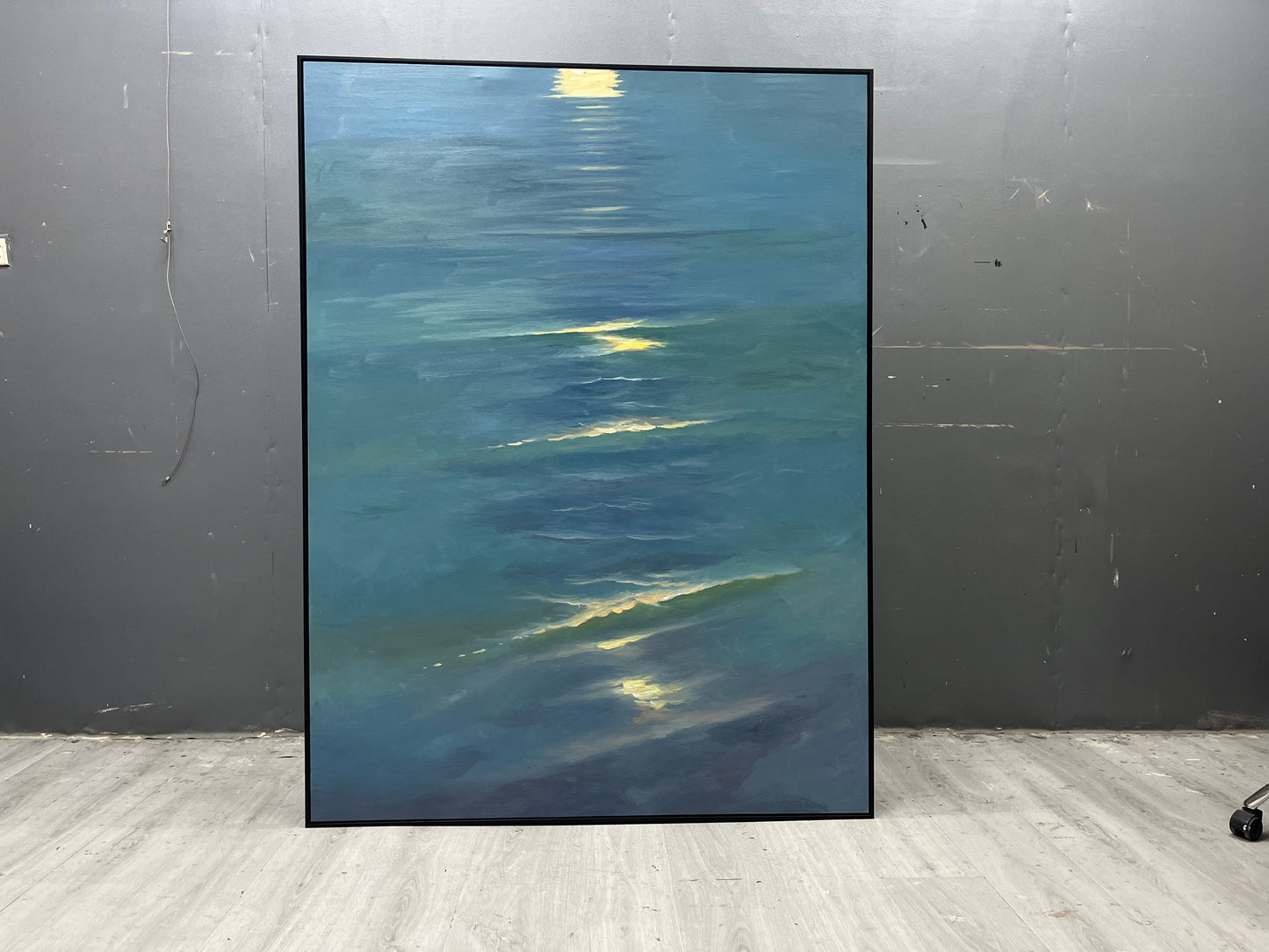 Serene Blue Ocean Reflection Oil Painting for Tranquil Home Decor