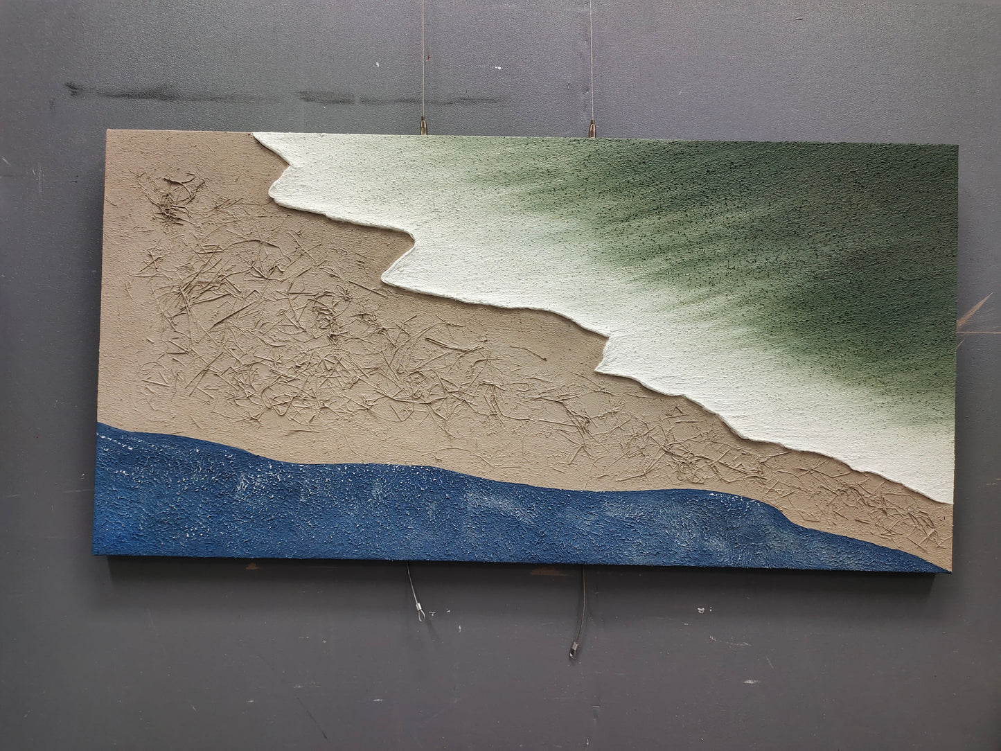 Abstract Coastal Landscape Oil Painting with Textured Finish