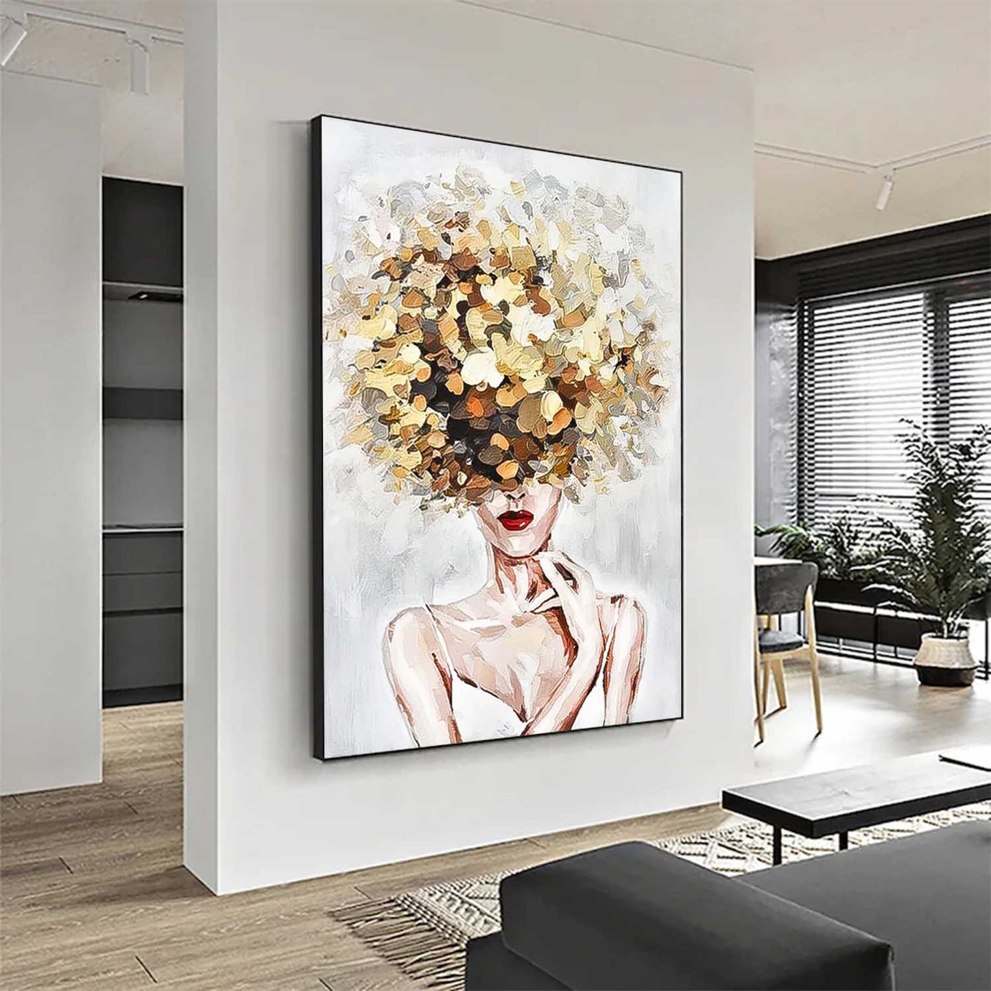 Abstract Woman with Floral Hat Oil Painting for Stylish Home Decor