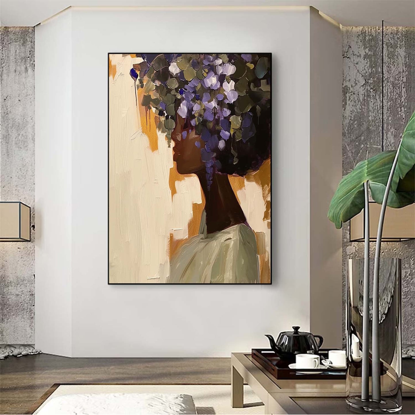 Elegant Floral Portrait Oil Painting for Home Decor and Art Lovers