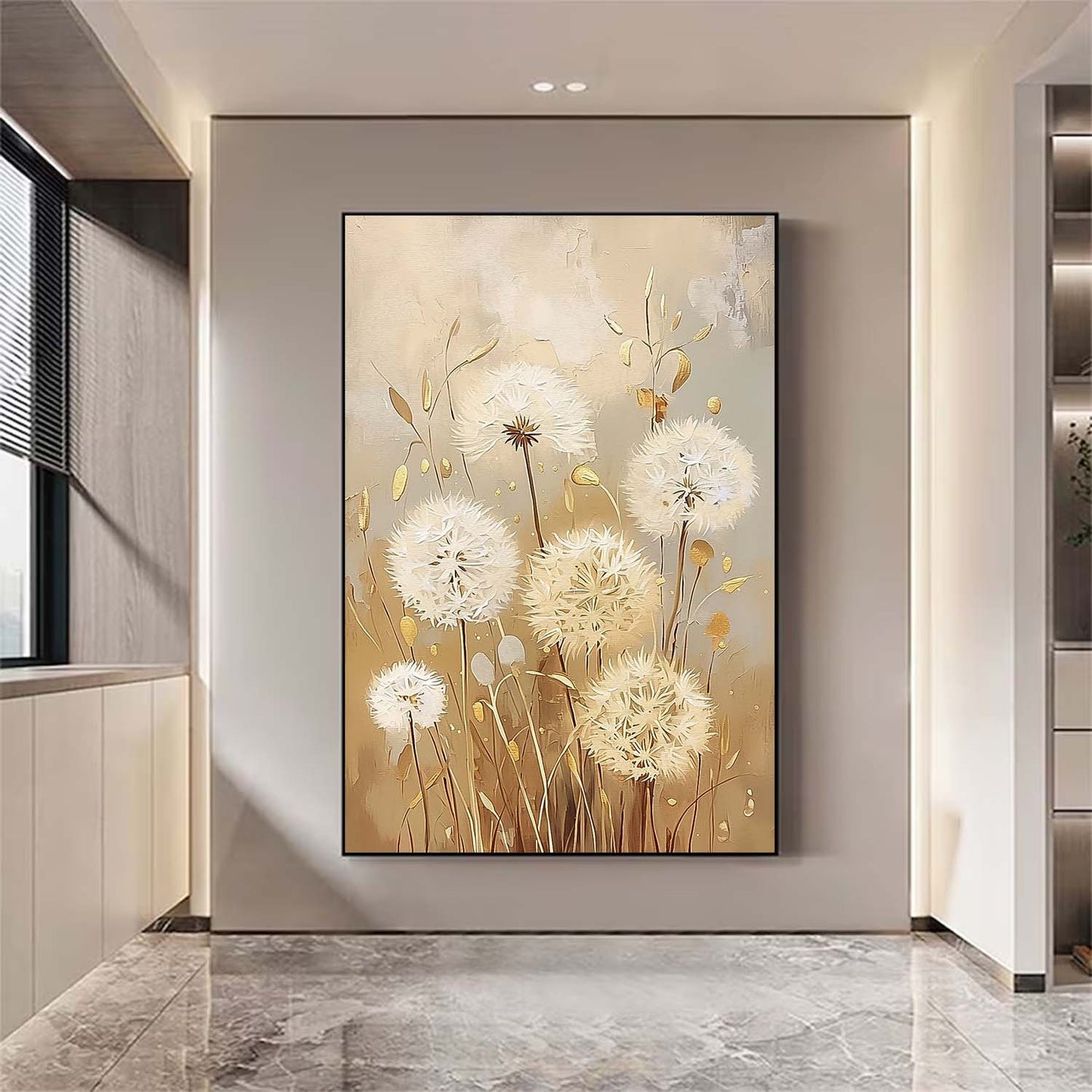 Elegant White Dandelion Flowers Oil Painting for Chic Home Decor