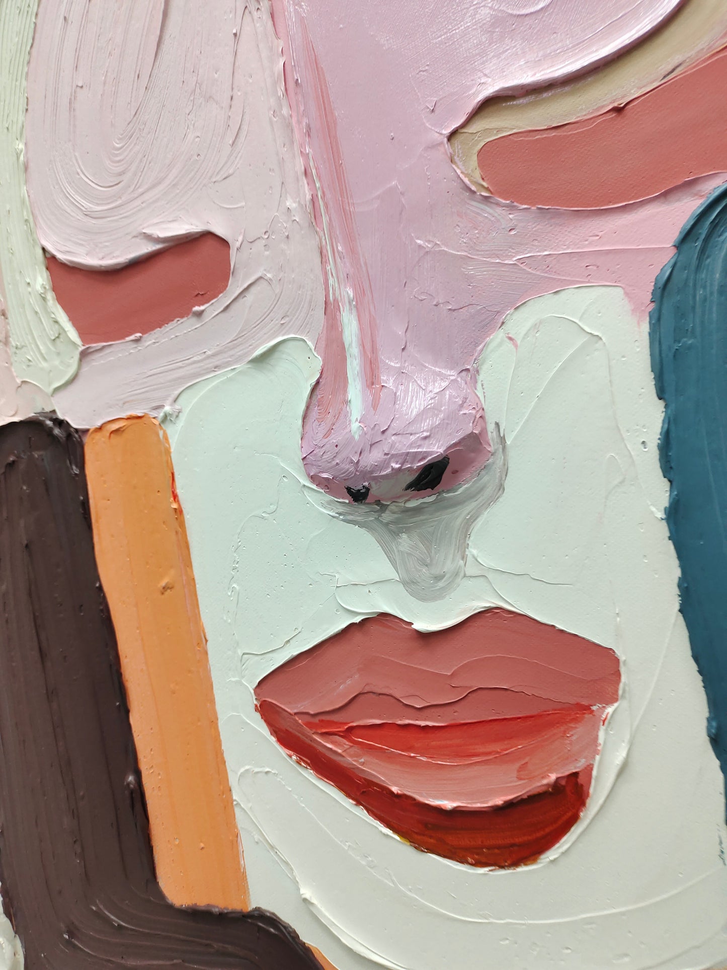 Contemporary Abstract Oil Painting of a Serene Woman with Soft Pastel Colors