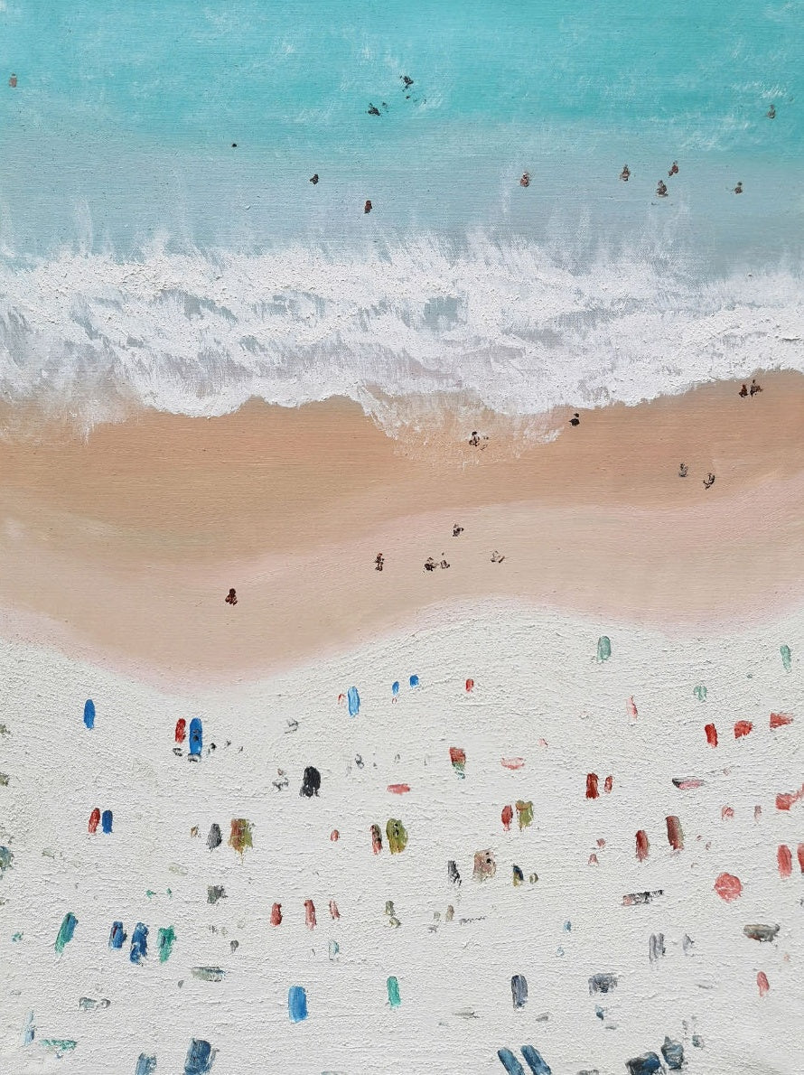 Coastal Serenity: Textured Oil Painting of Beach and Waves