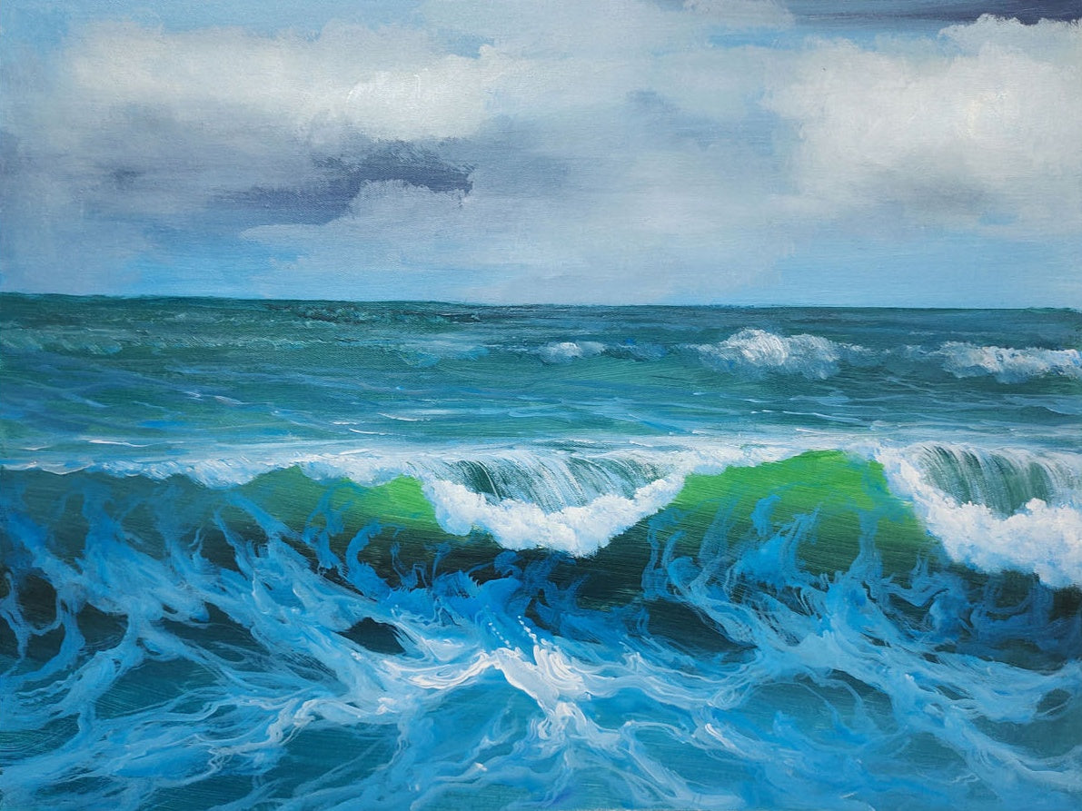 Stunning Hyperrealistic Ocean Waves Oil Painting for Coastal Home Decor