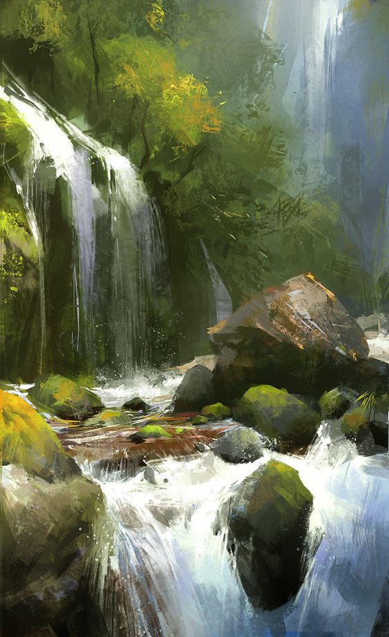 Lush Waterfall Landscape Oil Painting - Captivating Nature Art for Home Decor