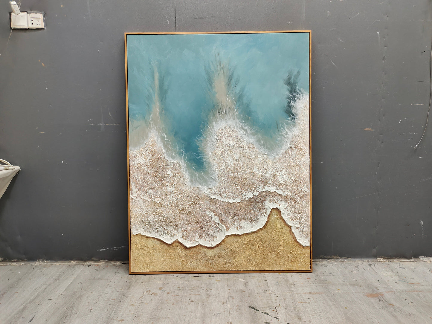 Coastal Serenity: Textured Ocean Waves Oil Painting for Home Decor