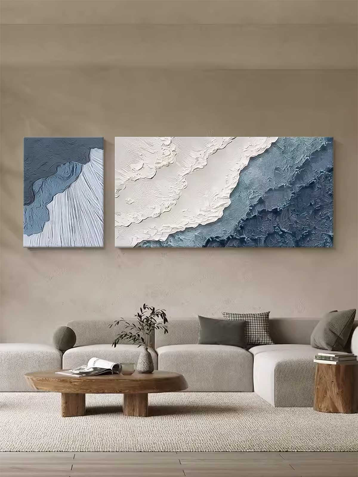 Coastal Serenity: Ocean Waves Oil Painting for Beach Home Decor