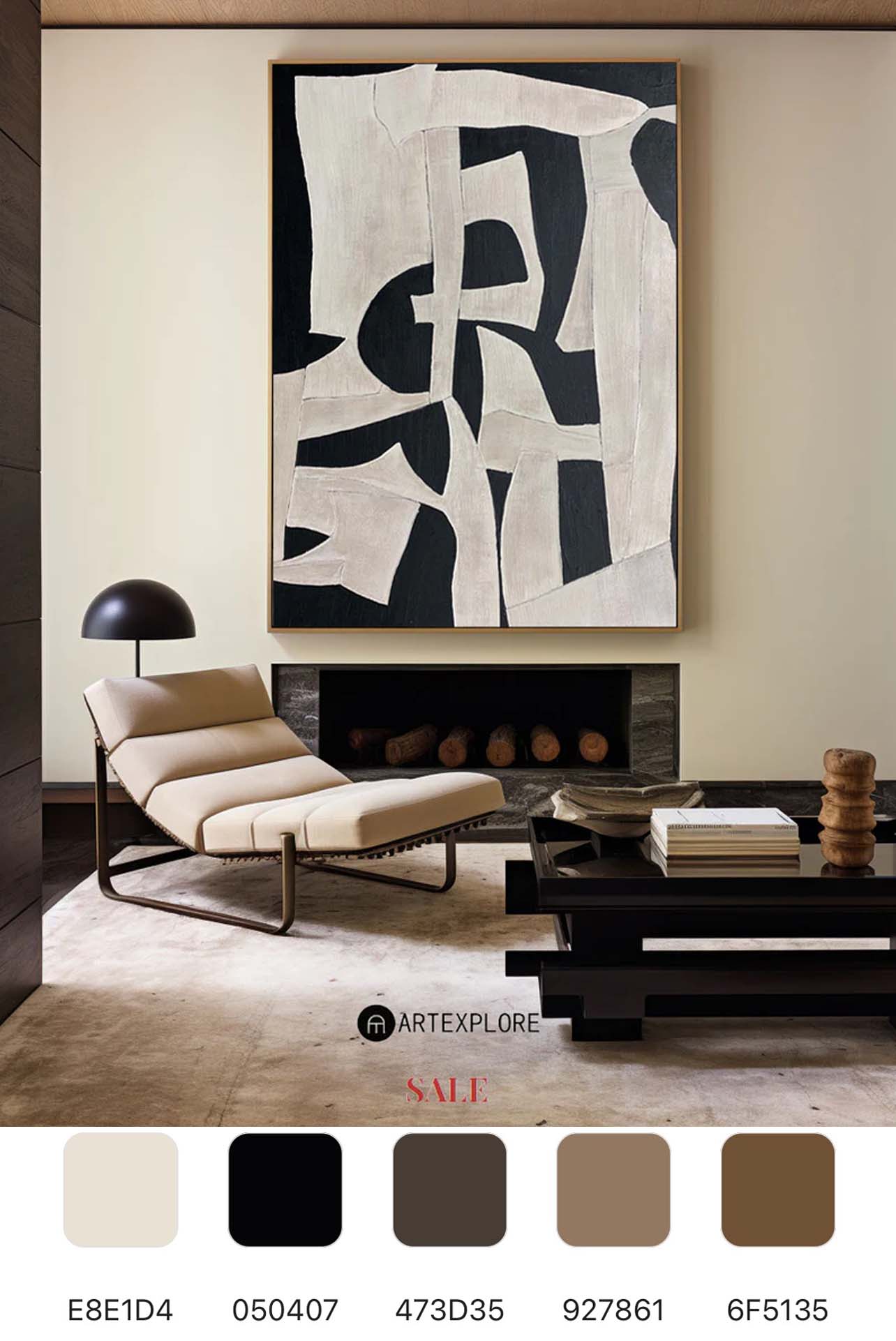 Contemporary Black and White Abstract Oil Painting for Modern Home Decor