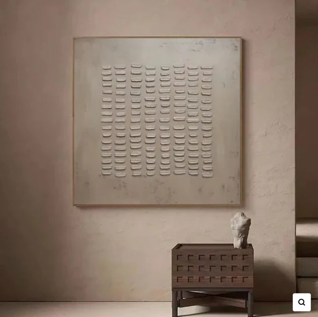 Contemporary Abstract Oil Painting of White Rows and Columns for Modern Decor