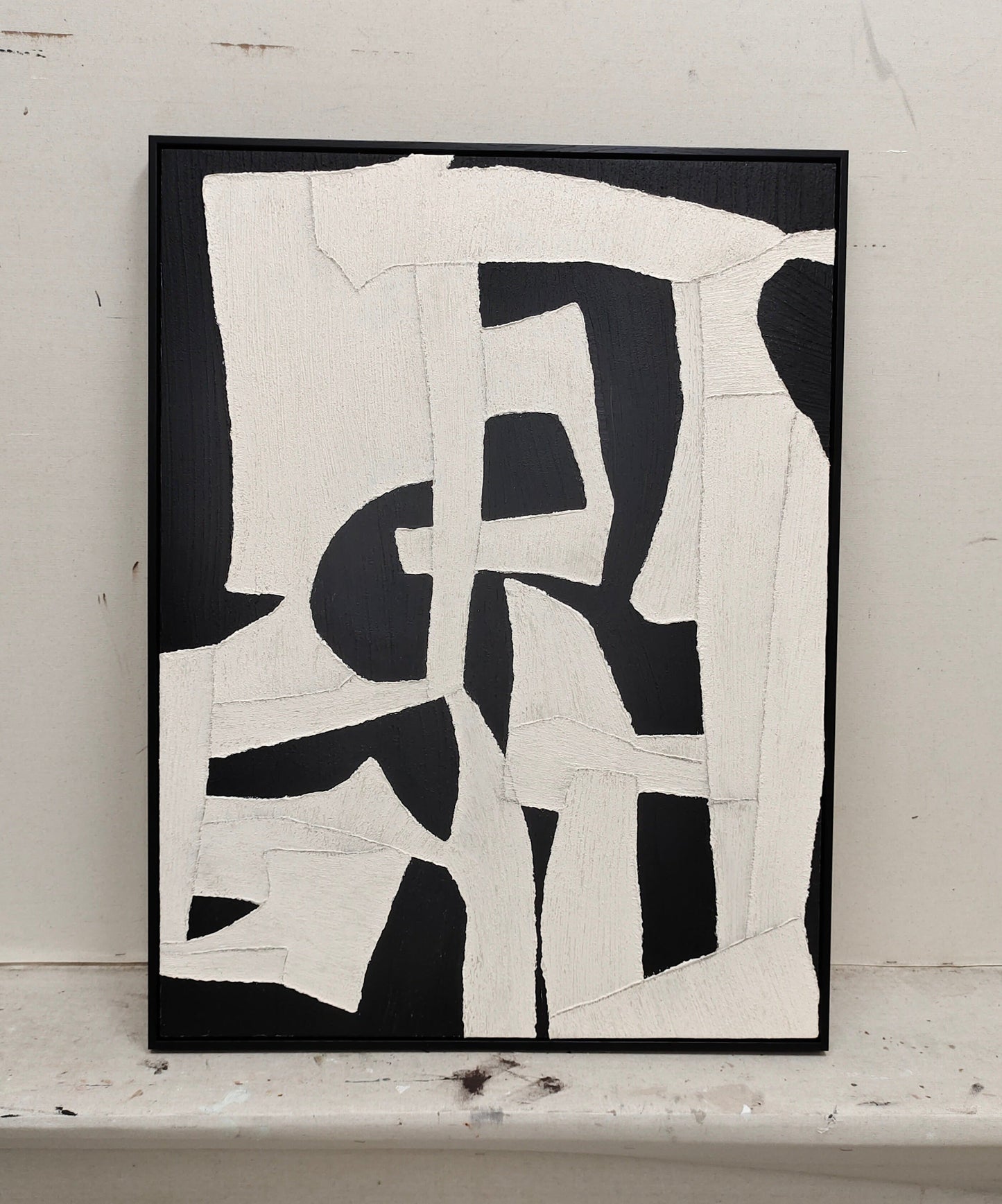 Contemporary Black and White Abstract Oil Painting for Modern Home Decor