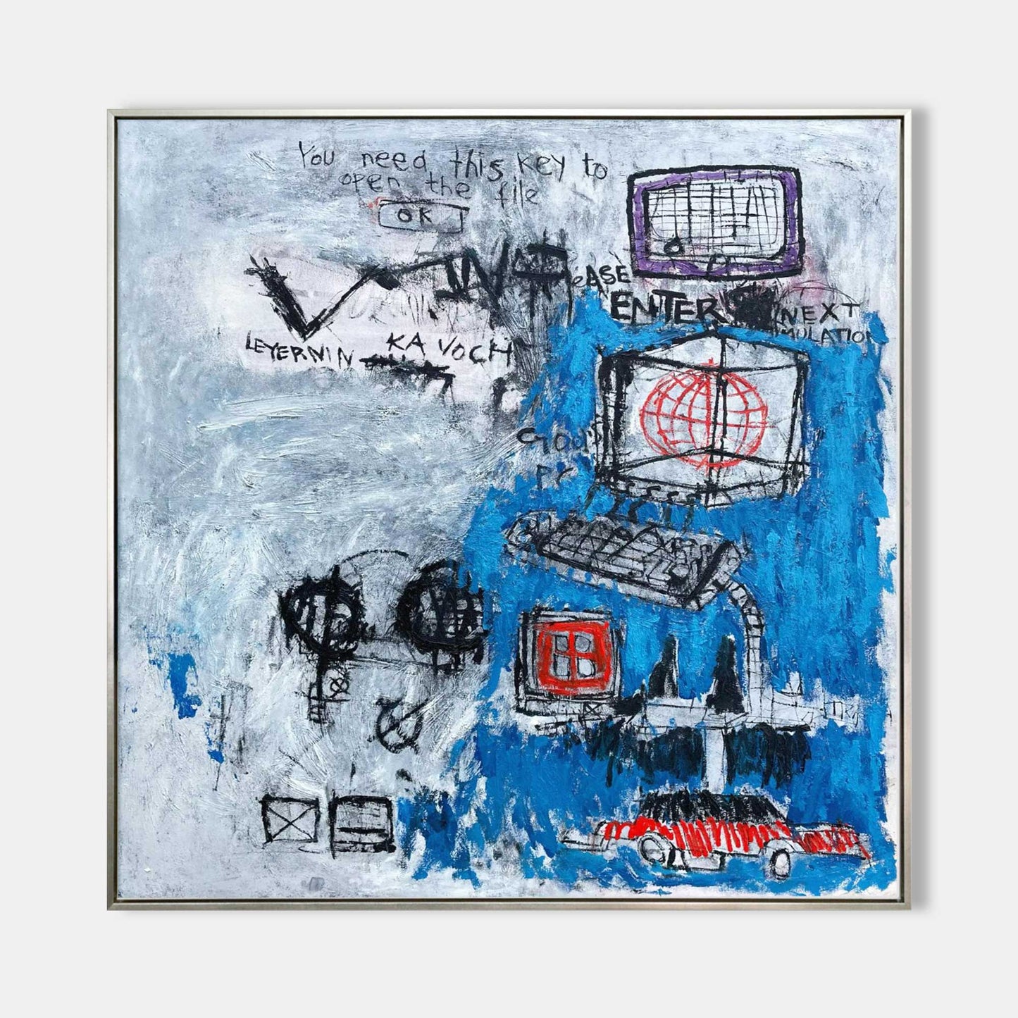 Contemporary Abstract Graffiti Painting with Tech-Inspired Elements