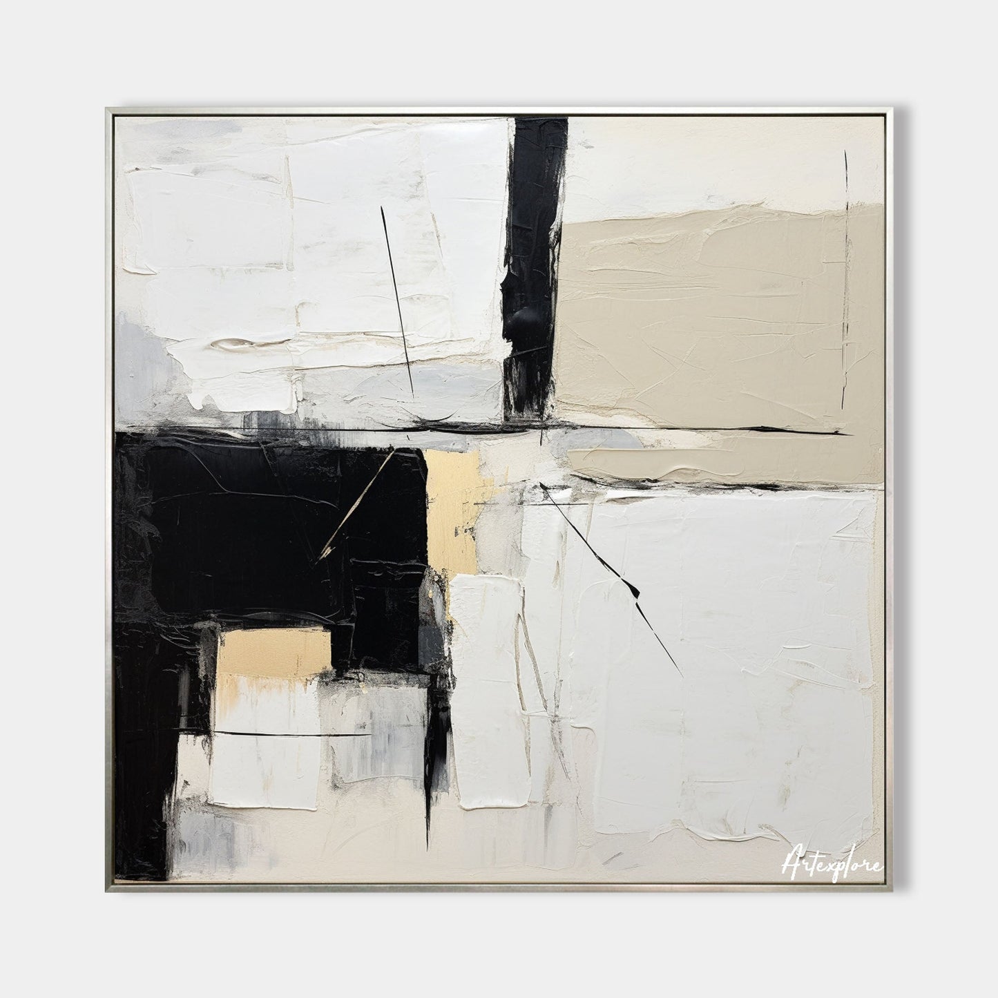 Contemporary Black and White Abstract Oil Painting for Modern Home Decor