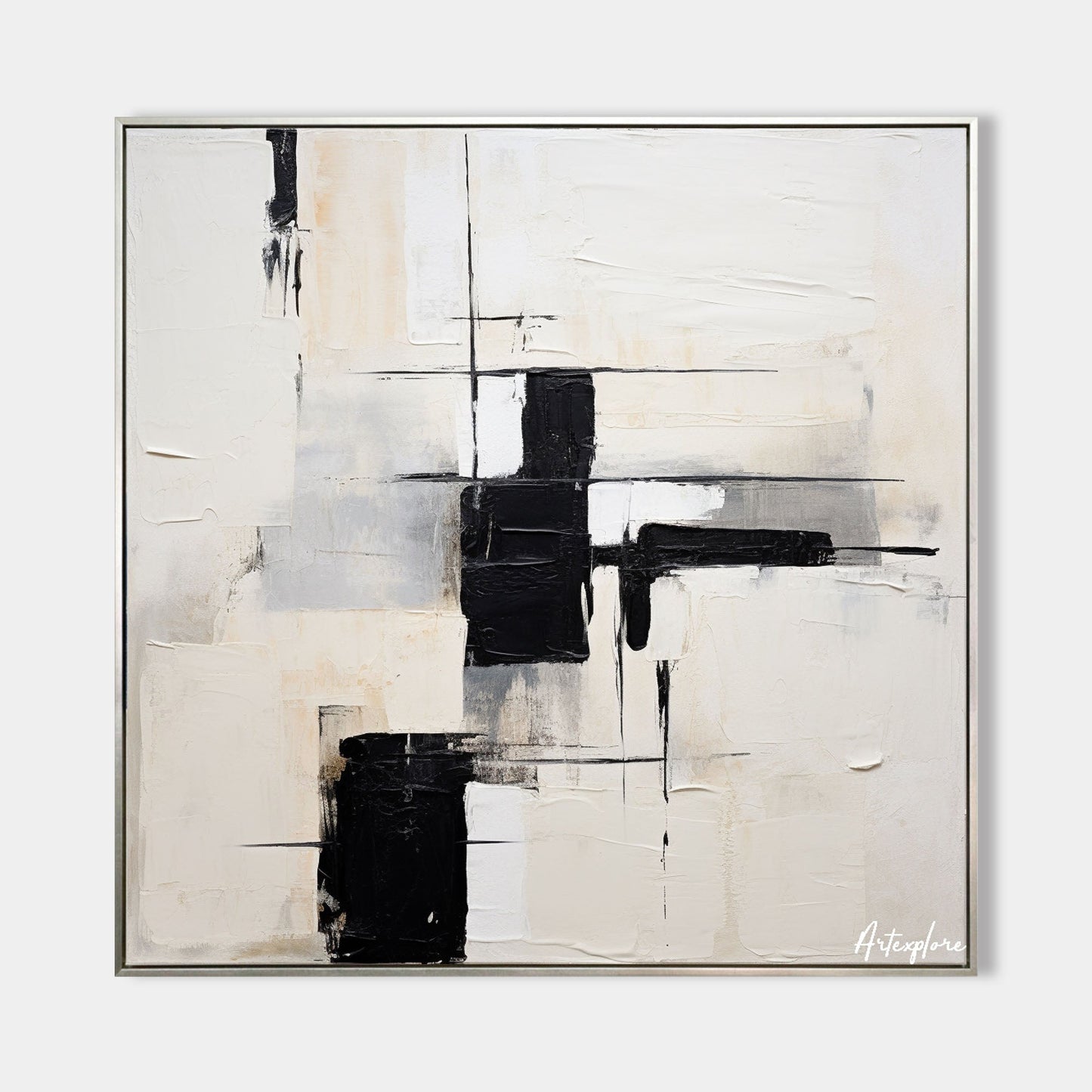 Contemporary Black and White Abstract Oil Painting for Modern Home Decor