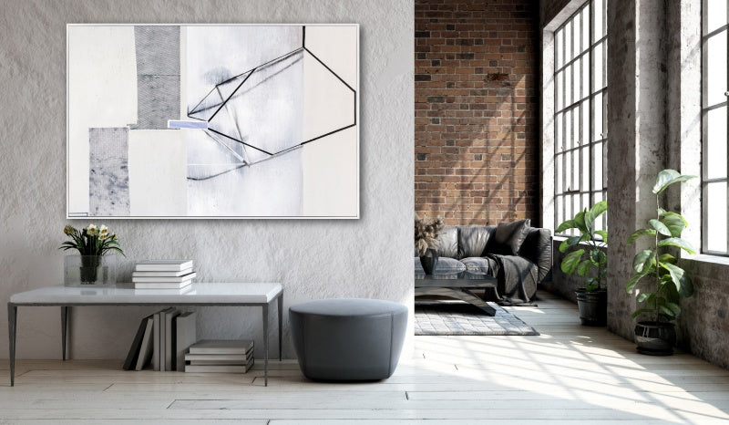 Abstract Winter Landscape - Elegant Oil Painting of Snowflakes and Geometry