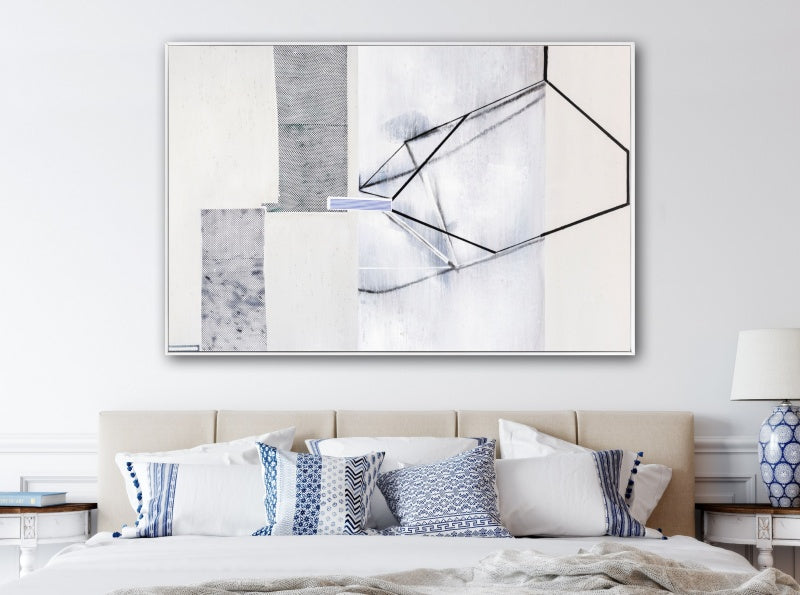 Abstract Winter Landscape - Elegant Oil Painting of Snowflakes and Geometry