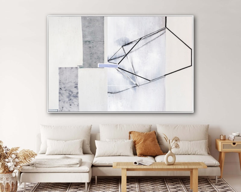 Abstract Winter Landscape - Elegant Oil Painting of Snowflakes and Geometry